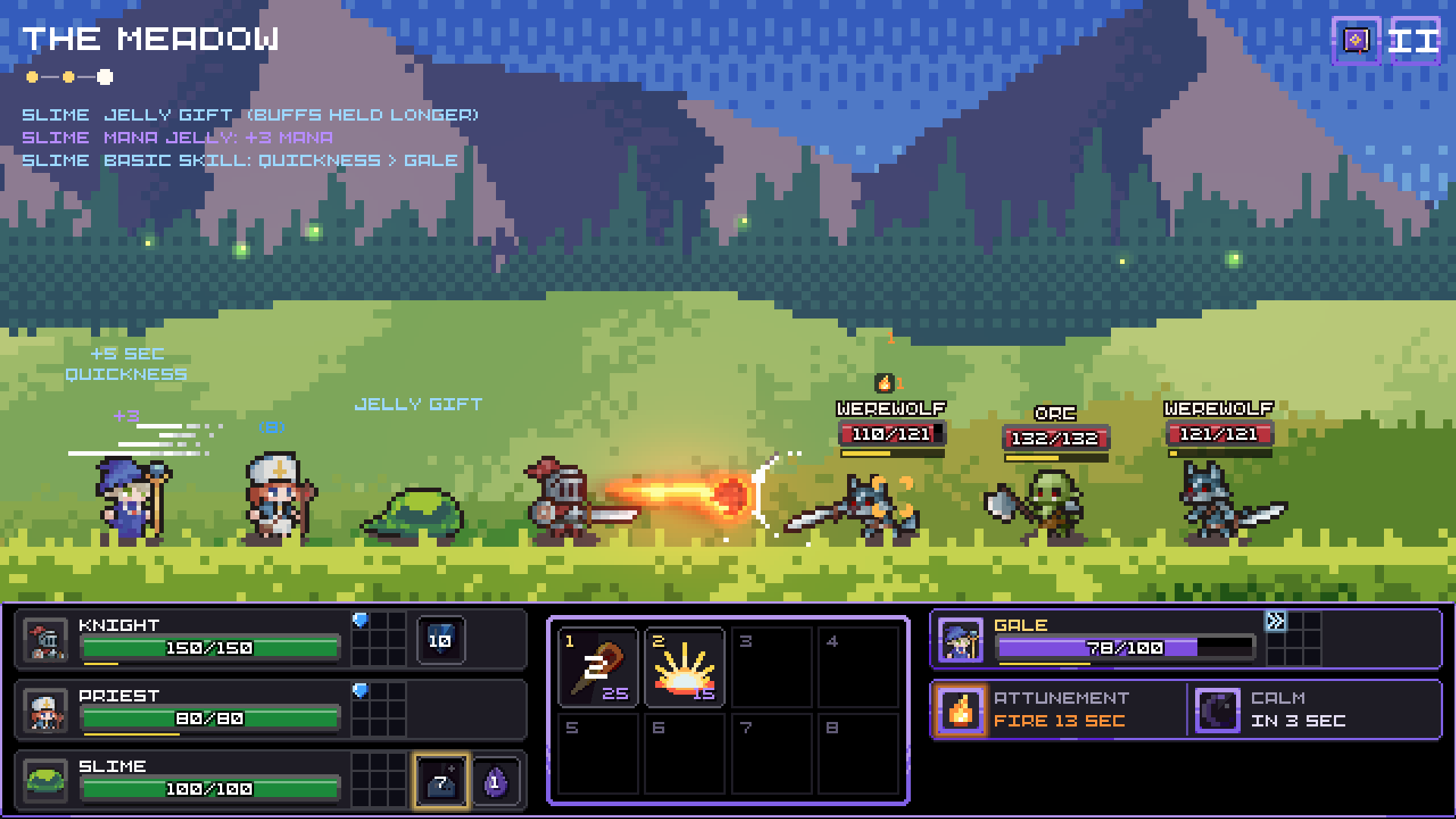 Gale casts Fireball at a werewolf in The Meadow