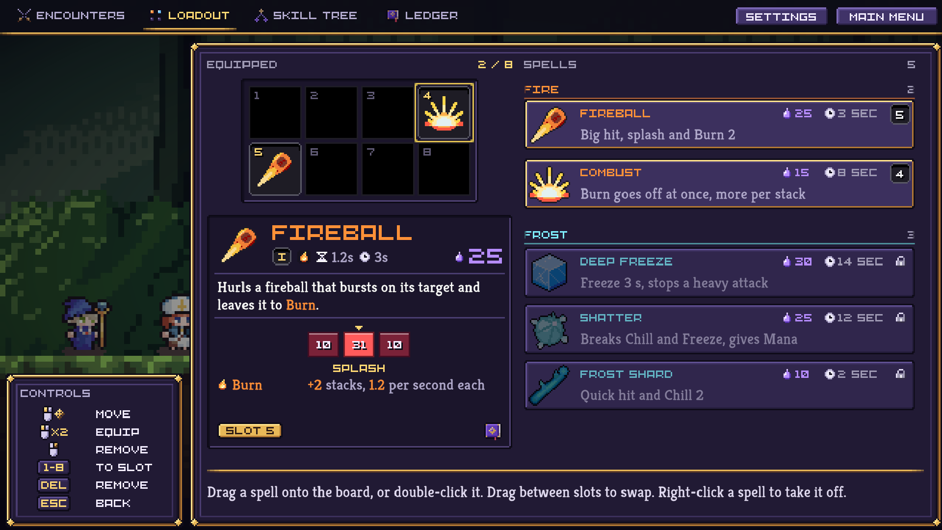Spell loadout with Fireball selected