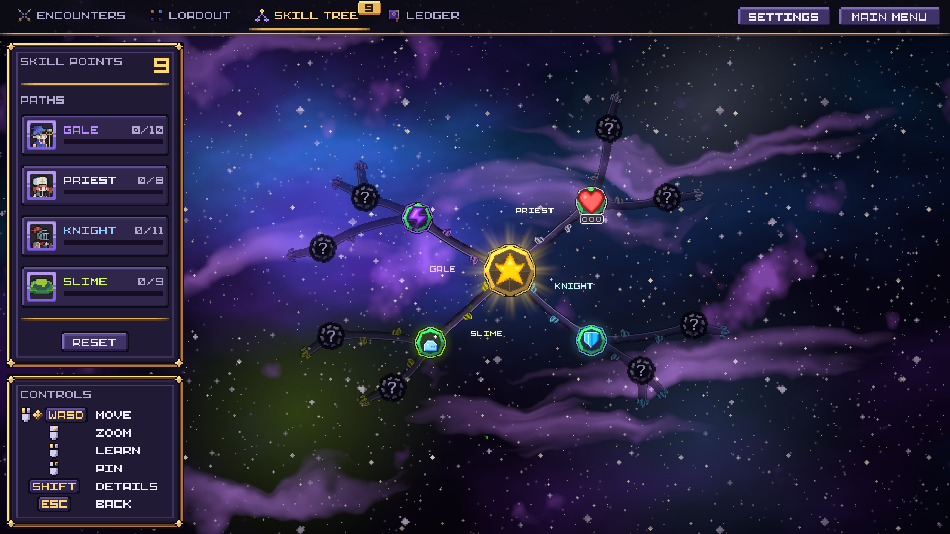 A fresh skill tree with 9 points to spend