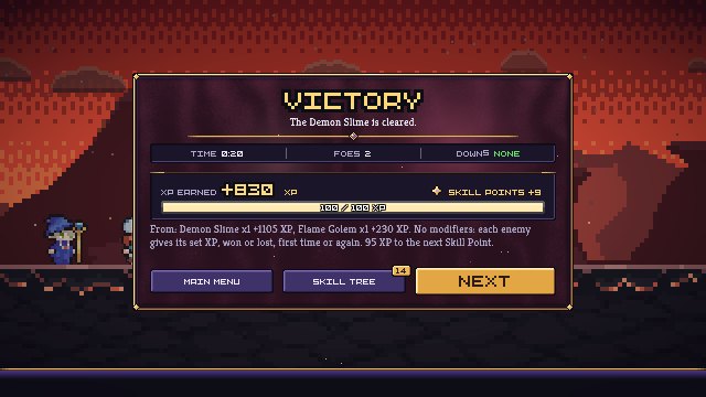 Victory results after a boss